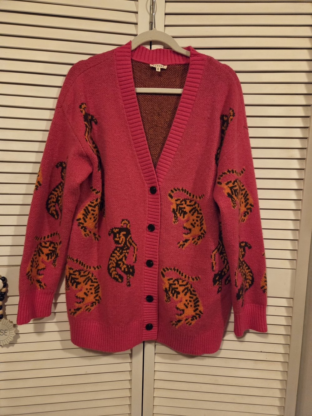 JODIFL Hot Pink Tiger Motif Button-Front Cardigan